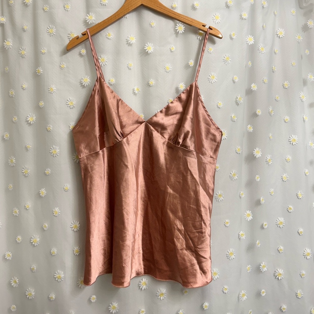 Pink Satin Camisole with V-Neck and Spaghetti Straps